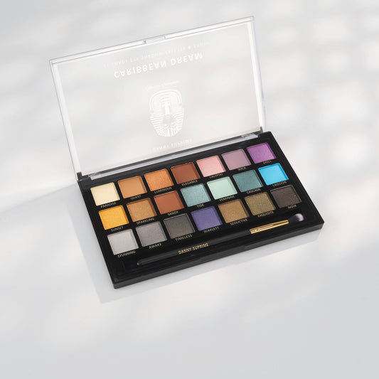 Egyptian Powder Oogschaduw – Caribbean Dream – 21 Kleuren Palette met Kwast - Mat, Glans & Glitter